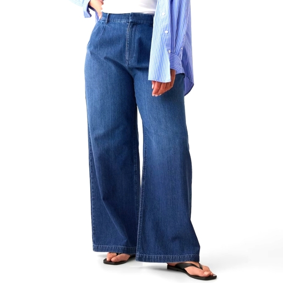 Gap 365 high rise trouser wide leg paper bag jeans light denim 20 - Picture 1 of 4